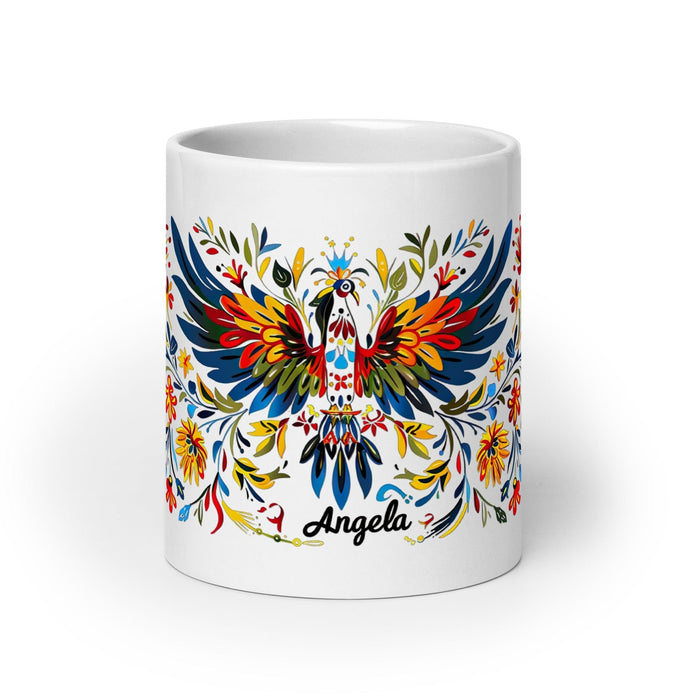 Ángela Exclusive Name Art Piece Home Office Work Coffee Mug Mexican Spanish Pride Gift Cup One-Of-A-Kind Calligraphy White Glossy Mug | Á28 Mexicada