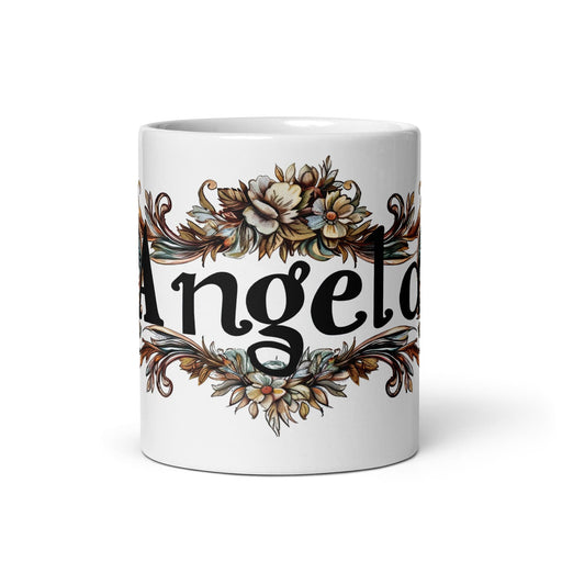 Ángela Exclusive Name Art Piece Home Office Work Coffee Mug Mexican Spanish Pride Gift Cup One-Of-A-Kind Calligraphy White Glossy Mug | Á30 Mexicada