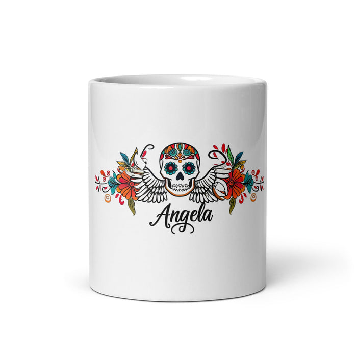 Ángela Exclusive Name Art Piece Home Office Work Coffee Mug Mexican Spanish Pride Gift Cup One - Of - A - Kind Calligraphy White Glossy Mug | Á31 - Mexicada