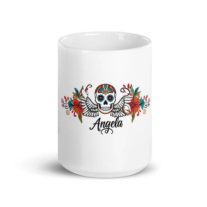 Ángela Exclusive Name Art Piece Home Office Work Coffee Mug Mexican Spanish Pride Gift Cup One - Of - A - Kind Calligraphy White Glossy Mug | Á31 - Mexicada