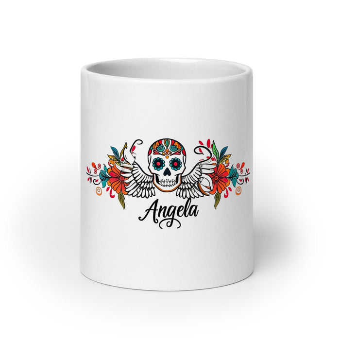 Ángela Exclusive Name Art Piece Home Office Work Coffee Mug Mexican Spanish Pride Gift Cup One-Of-A-Kind Calligraphy White Glossy Mug | Á31 Mexicada