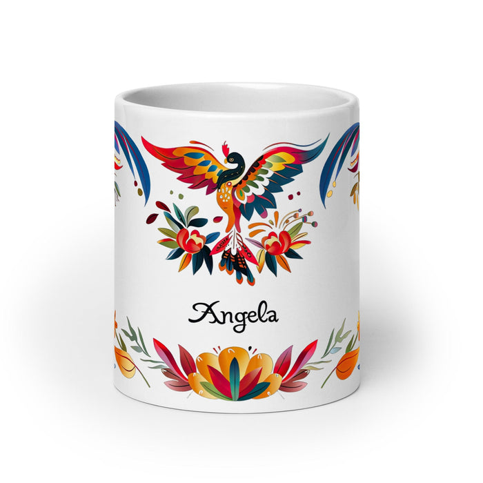 Ángela Exclusive Name Art Piece Home Office Work Coffee Mug Mexican Spanish Pride Gift Cup One-Of-A-Kind Calligraphy White Glossy Mug | Á32 Mexicada