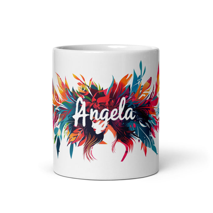 Ángela Exclusive Name Art Piece Home Office Work Coffee Mug Mexican Spanish Pride Gift Cup One - Of - A - Kind Calligraphy White Glossy Mug | Á33 - Mexicada