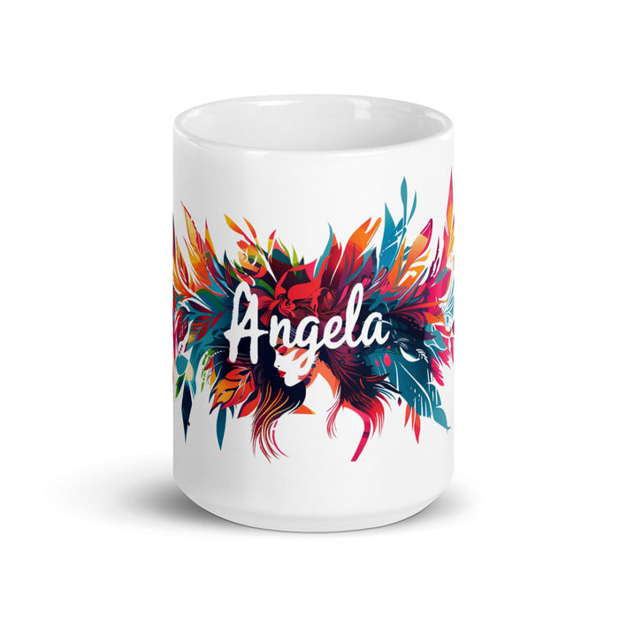 Ángela Exclusive Name Art Piece Home Office Work Coffee Mug Mexican Spanish Pride Gift Cup One - Of - A - Kind Calligraphy White Glossy Mug | Á33 - Mexicada