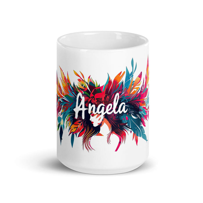 Ángela Exclusive Name Art Piece Home Office Work Coffee Mug Mexican Spanish Pride Gift Cup One - Of - A - Kind Calligraphy White Glossy Mug | Á34 - Mexicada