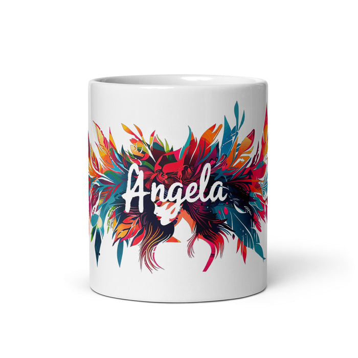 Ángela Exclusive Name Art Piece Home Office Work Coffee Mug Mexican Spanish Pride Gift Cup One - Of - A - Kind Calligraphy White Glossy Mug | Á34 - Mexicada