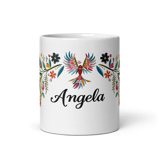 Ángela Exclusive Name Art Piece Home Office Work Coffee Mug Mexican Spanish Pride Gift Cup One-Of-A-Kind Calligraphy White Glossy Mug | Á35 Mexicada