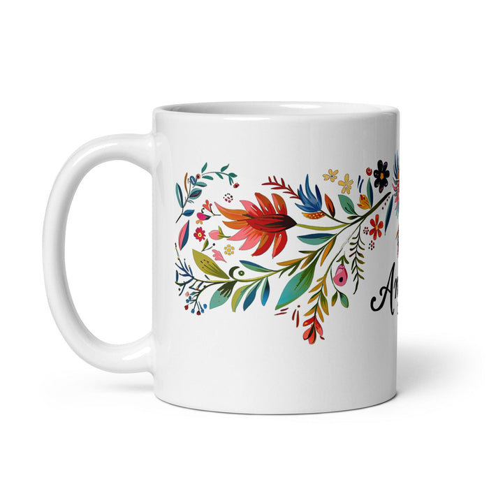 Ángela Exclusive Name Art Piece Home Office Work Coffee Mug Mexican Spanish Pride Gift Cup One-Of-A-Kind Calligraphy White Glossy Mug | Á35 Mexicada