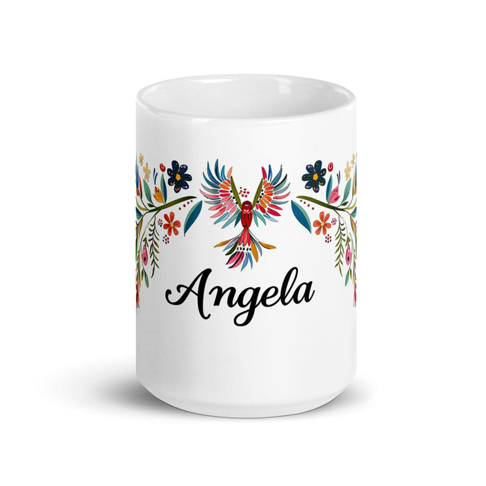 Ángela Exclusive Name Art Piece Home Office Work Coffee Mug Mexican Spanish Pride Gift Cup One-Of-A-Kind Calligraphy White Glossy Mug | Á35 Mexicada