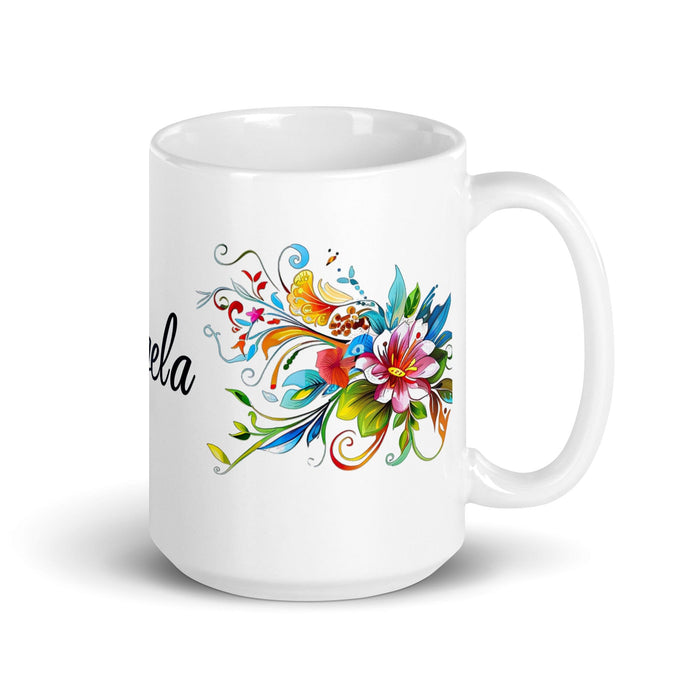 Ángela Exclusive Name Art Piece Home Office Work Coffee Mug Mexican Spanish Pride Gift Cup One-Of-A-Kind Calligraphy White Glossy Mug | Á4 Mexicada 15 oz