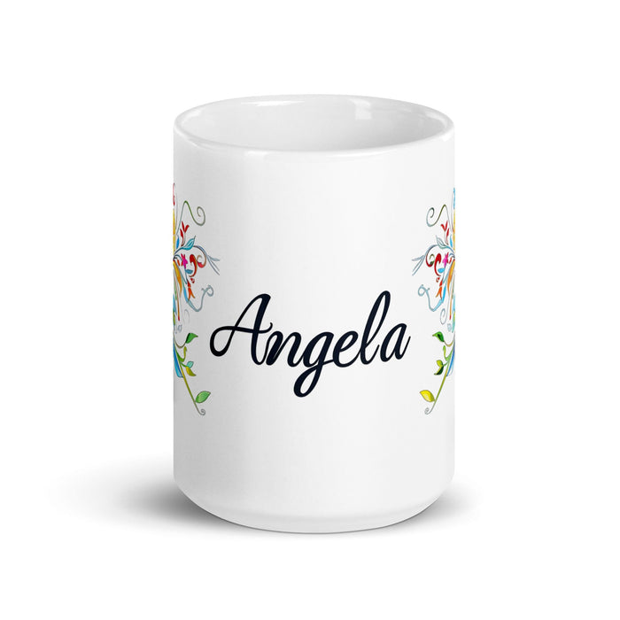 Ángela Exclusive Name Art Piece Home Office Work Coffee Mug Mexican Spanish Pride Gift Cup One-Of-A-Kind Calligraphy White Glossy Mug | Á4 Mexicada