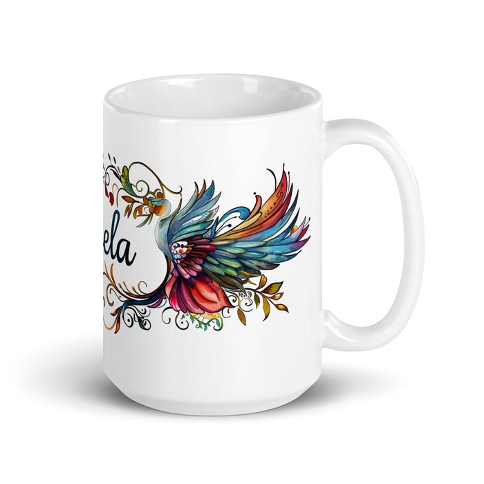 Ángela Exclusive Name Art Piece Home Office Work Coffee Mug Mexican Spanish Pride Gift Cup One - Of - A - Kind Calligraphy White Glossy Mug | Á6 - Mexicada