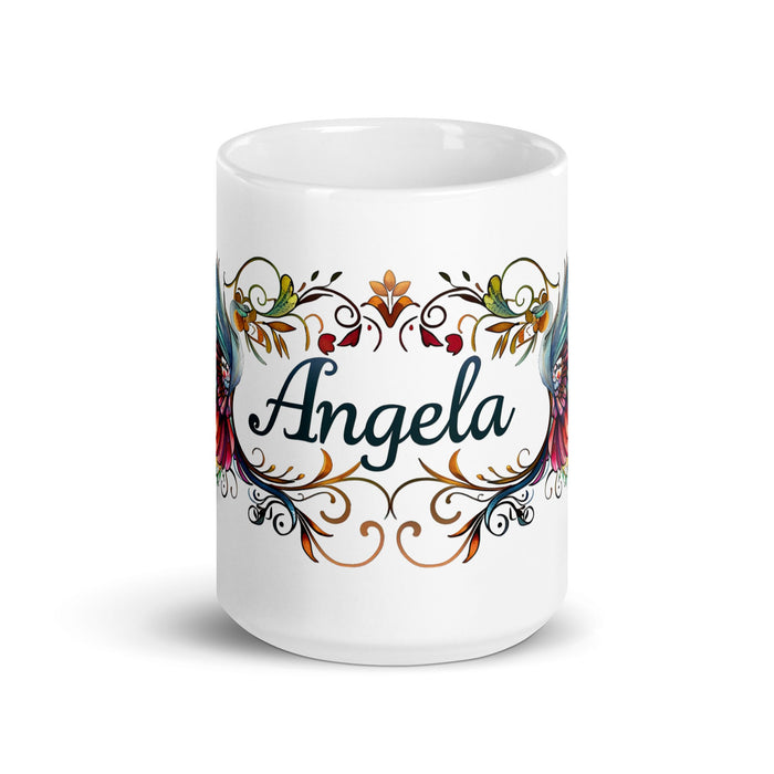 Ángela Exclusive Name Art Piece Home Office Work Coffee Mug Mexican Spanish Pride Gift Cup One - Of - A - Kind Calligraphy White Glossy Mug | Á6 - Mexicada