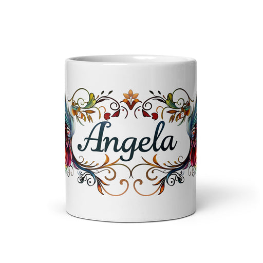 Ángela Exclusive Name Art Piece Home Office Work Coffee Mug Mexican Spanish Pride Gift Cup One - Of - A - Kind Calligraphy White Glossy Mug | Á6 - Mexicada