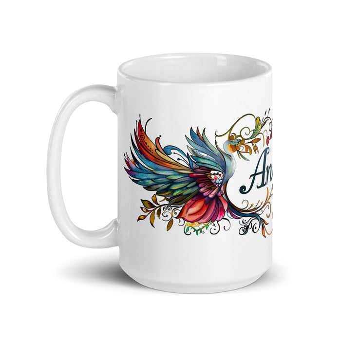 Ángela Exclusive Name Art Piece Home Office Work Coffee Mug Mexican Spanish Pride Gift Cup One - Of - A - Kind Calligraphy White Glossy Mug | Á6 - Mexicada