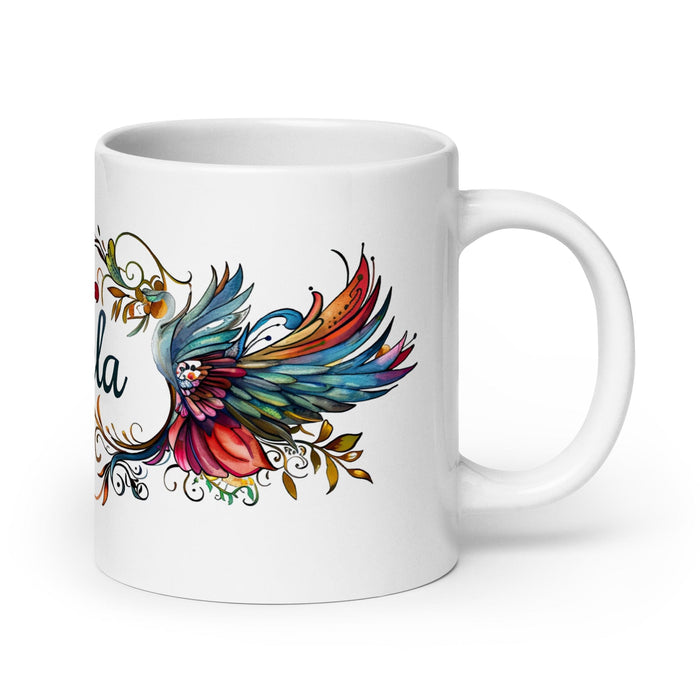 Ángela Exclusive Name Art Piece Home Office Work Coffee Mug Mexican Spanish Pride Gift Cup One-Of-A-Kind Calligraphy White Glossy Mug | Á6 Mexicada 20 oz