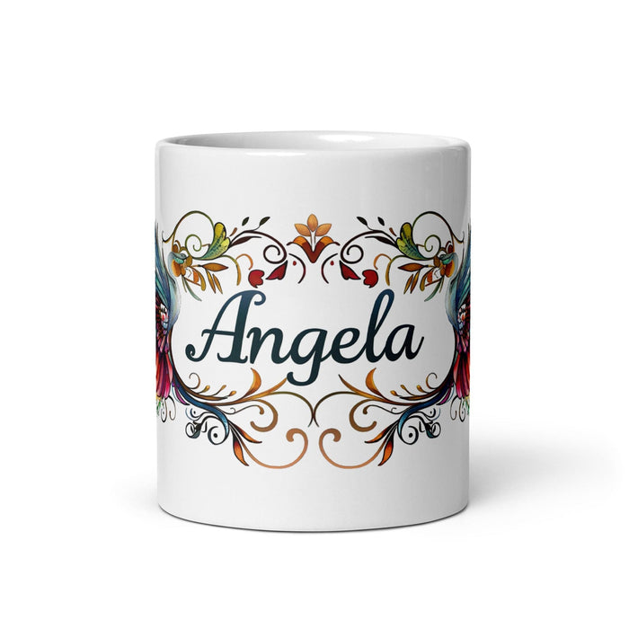 Ángela Exclusive Name Art Piece Home Office Work Coffee Mug Mexican Spanish Pride Gift Cup One-Of-A-Kind Calligraphy White Glossy Mug | Á6 Mexicada