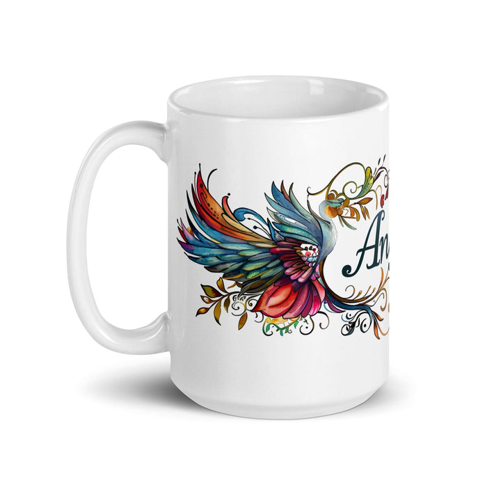 Ángela Exclusive Name Art Piece Home Office Work Coffee Mug Mexican Spanish Pride Gift Cup One-Of-A-Kind Calligraphy White Glossy Mug | Á6 Mexicada