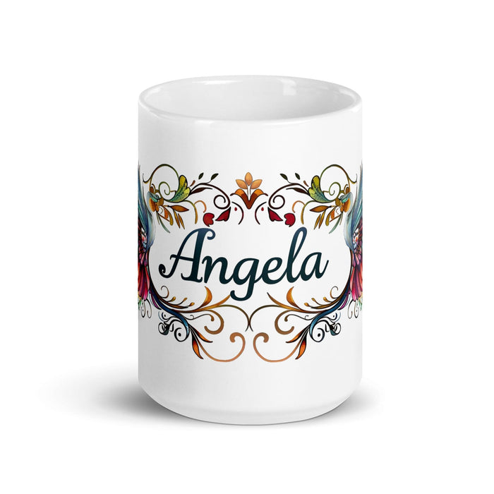 Ángela Exclusive Name Art Piece Home Office Work Coffee Mug Mexican Spanish Pride Gift Cup One-Of-A-Kind Calligraphy White Glossy Mug | Á6 Mexicada