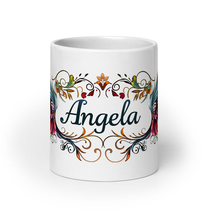 Ángela Exclusive Name Art Piece Home Office Work Coffee Mug Mexican Spanish Pride Gift Cup One-Of-A-Kind Calligraphy White Glossy Mug | Á6 Mexicada