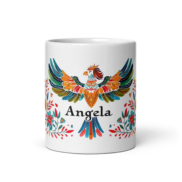 Ángela Exclusive Name Art Piece Home Office Work Coffee Mug Mexican Spanish Pride Gift Cup One - Of - A - Kind Calligraphy White Glossy Mug | Á7 - Mexicada