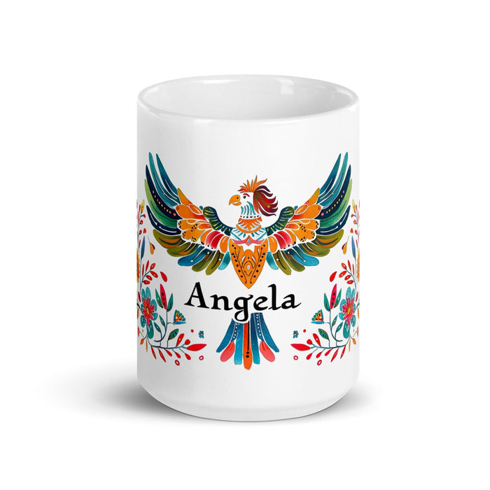 Ángela Exclusive Name Art Piece Home Office Work Coffee Mug Mexican Spanish Pride Gift Cup One-Of-A-Kind Calligraphy White Glossy Mug | Á7 Mexicada