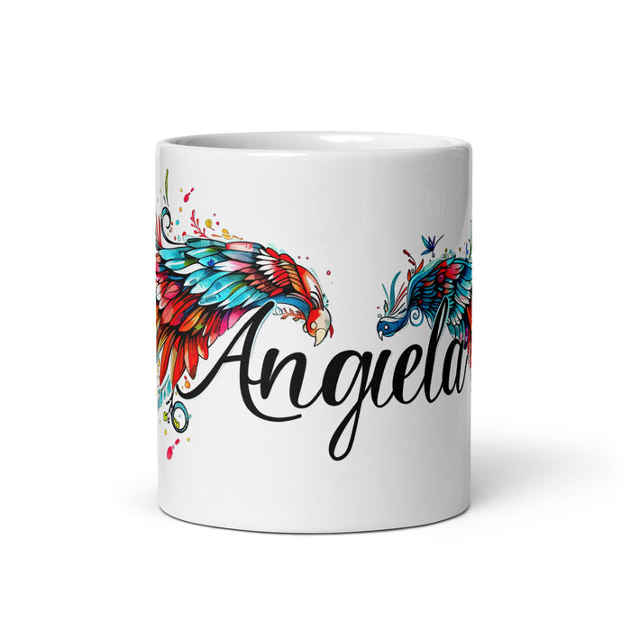 Ángela Exclusive Name Art Piece Home Office Work Coffee Mug Mexican Spanish Pride Gift Cup One - Of - A - Kind Calligraphy White Glossy Mug | Á8 - Mexicada