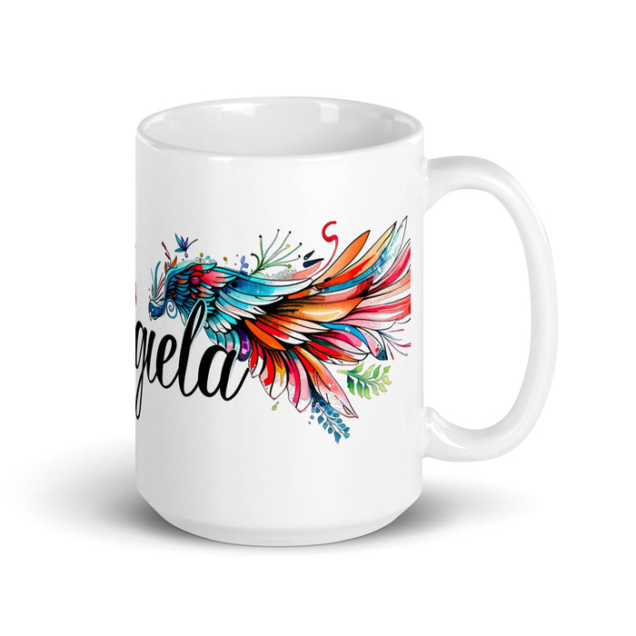 Ángela Exclusive Name Art Piece Home Office Work Coffee Mug Mexican Spanish Pride Gift Cup One - Of - A - Kind Calligraphy White Glossy Mug | Á8 - Mexicada