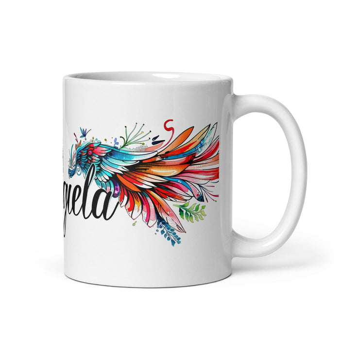 Ángela Exclusive Name Art Piece Home Office Work Coffee Mug Mexican Spanish Pride Gift Cup One-Of-A-Kind Calligraphy White Glossy Mug | Á8 Mexicada 11 oz