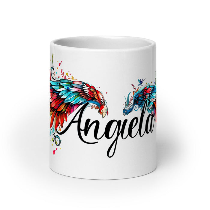 Ángela Exclusive Name Art Piece Home Office Work Coffee Mug Mexican Spanish Pride Gift Cup One-Of-A-Kind Calligraphy White Glossy Mug | Á8 Mexicada