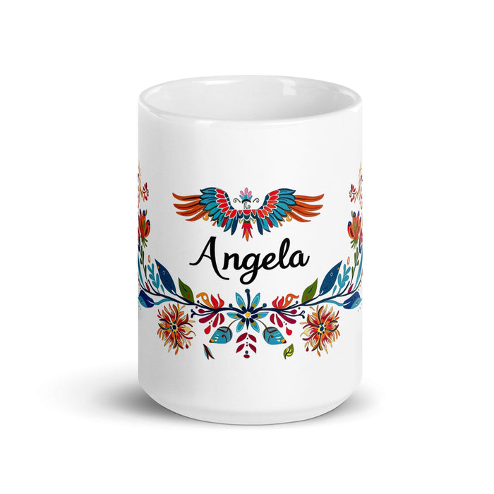 Ángela Exclusive Name Art Piece Home Office Work Coffee Mug Mexican Spanish Pride Gift Cup One-Of-A-Kind Calligraphy White Glossy Mug | Á9 Mexicada