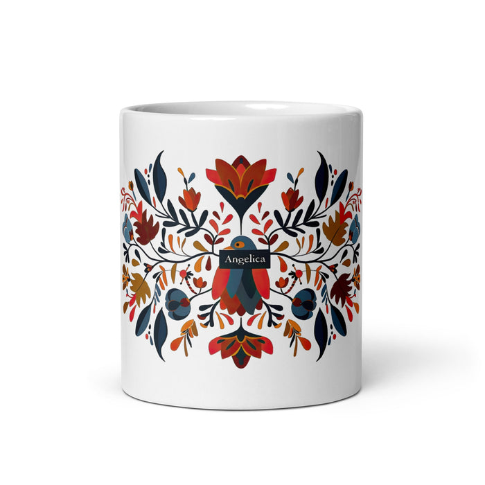 Angélica Exclusive Name Art Piece Home Office Work Coffee Mug Mexican Spanish Pride Gift Cup One - Of - A - Kind Calligraphy White Glossy Mug | A1 - Mexicada