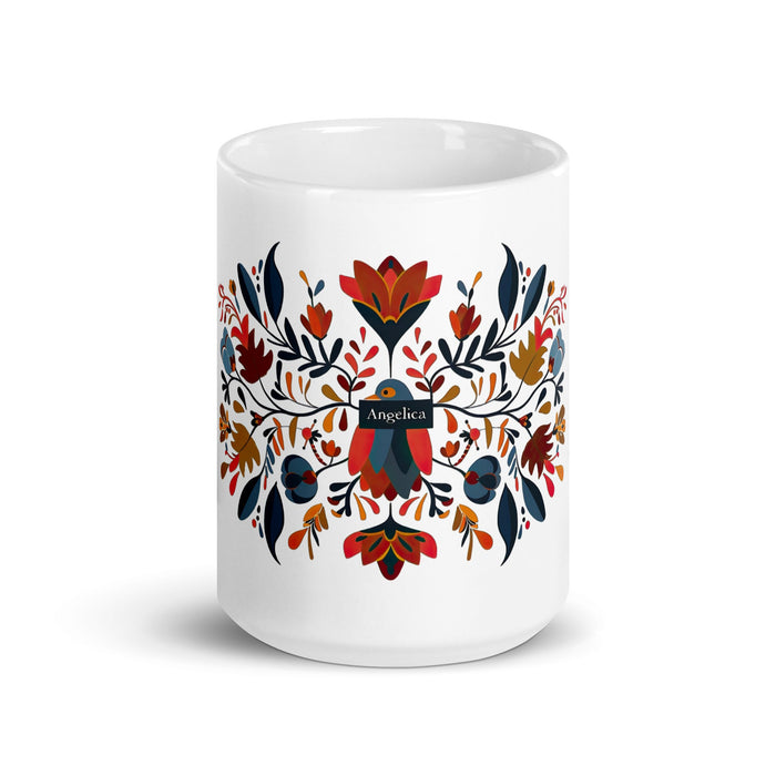 Angélica Exclusive Name Art Piece Home Office Work Coffee Mug Mexican Spanish Pride Gift Cup One - Of - A - Kind Calligraphy White Glossy Mug | A1 - Mexicada