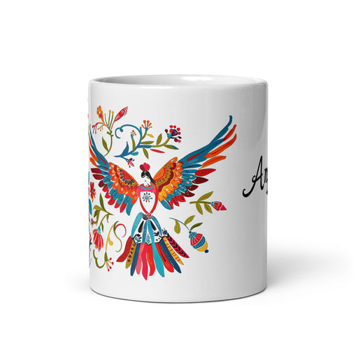 Angélica Exclusive Name Art Piece Home Office Work Coffee Mug Mexican Spanish Pride Gift Cup One - Of - A - Kind Calligraphy White Glossy Mug | A3 - Mexicada