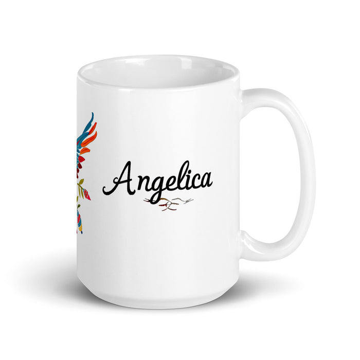 Angélica Exclusive Name Art Piece Home Office Work Coffee Mug Mexican Spanish Pride Gift Cup One - Of - A - Kind Calligraphy White Glossy Mug | A3 - Mexicada