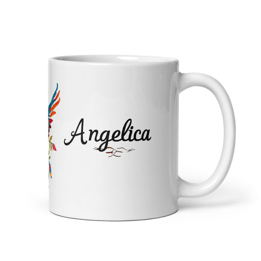 Angélica Exclusive Name Art Piece Home Office Work Coffee Mug Mexican Spanish Pride Gift Cup One-Of-A-Kind Calligraphy White Glossy Mug | A3 Mexicada 11 oz