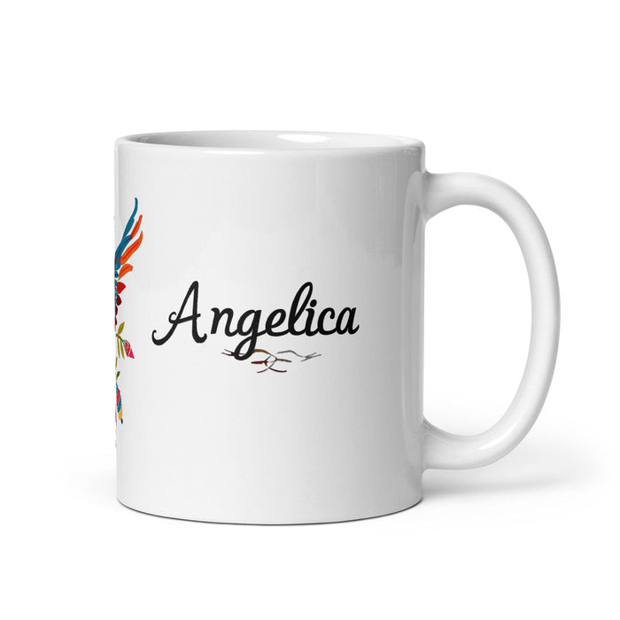 Angélica Exclusive Name Art Piece Home Office Work Coffee Mug Mexican Spanish Pride Gift Cup One-Of-A-Kind Calligraphy White Glossy Mug | A3 Mexicada 11 oz