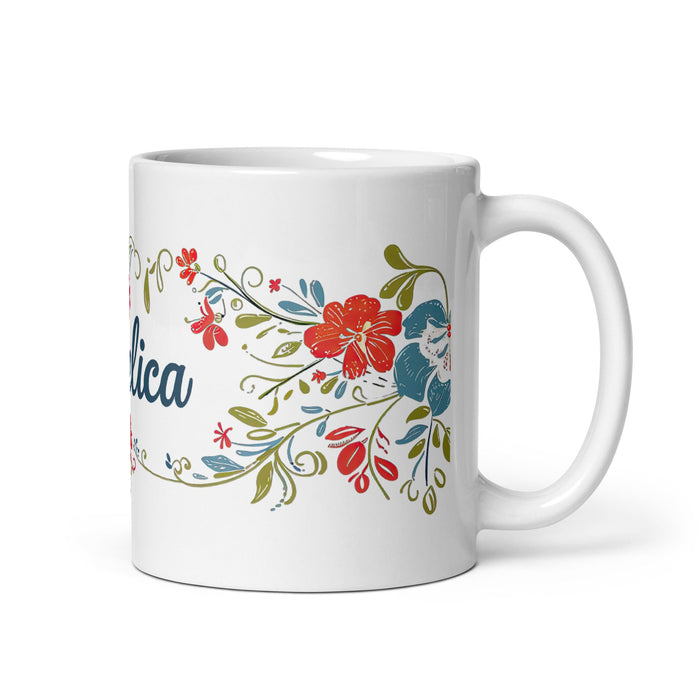 Angélica Exclusive Name Art Piece Home Office Work Coffee Mug Mexican Spanish Pride Gift Cup One - Of - A - Kind Calligraphy White Glossy Mug | A4 - Mexicada