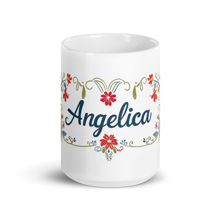 Angélica Exclusive Name Art Piece Home Office Work Coffee Mug Mexican Spanish Pride Gift Cup One - Of - A - Kind Calligraphy White Glossy Mug | A4 - Mexicada