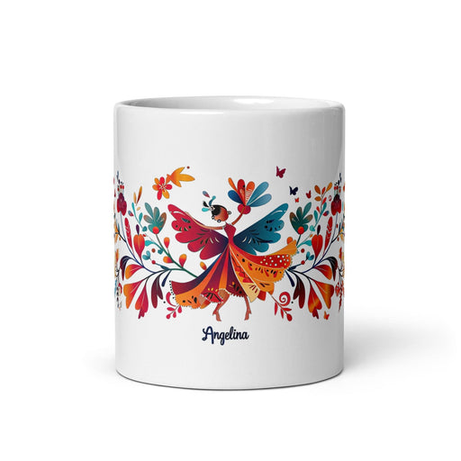 Angelina Exclusive Name Art Piece Home Office Work Coffee Mug Mexican Spanish Pride Gift Cup One-Of-A-Kind Calligraphy White Glossy Mug | A10 Mexicada