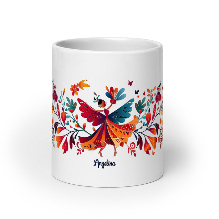 Angelina Exclusive Name Art Piece Home Office Work Coffee Mug Mexican Spanish Pride Gift Cup One-Of-A-Kind Calligraphy White Glossy Mug | A10 Mexicada