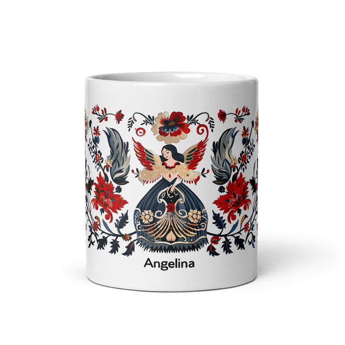 Angelina Exclusive Name Art Piece Home Office Work Coffee Mug Mexican Spanish Pride Gift Cup One-Of-A-Kind Calligraphy White Glossy Mug | A11 Mexicada