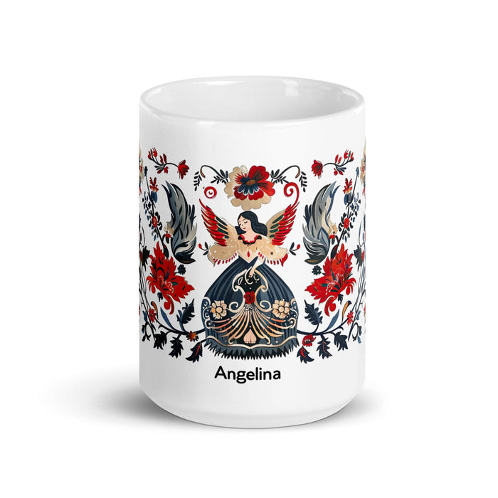 Angelina Exclusive Name Art Piece Home Office Work Coffee Mug Mexican Spanish Pride Gift Cup One-Of-A-Kind Calligraphy White Glossy Mug | A11 Mexicada