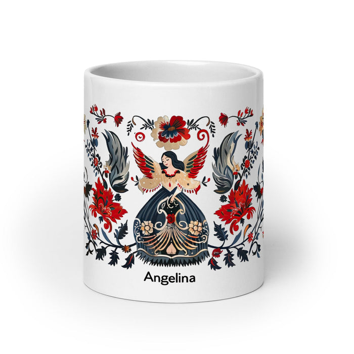 Angelina Exclusive Name Art Piece Home Office Work Coffee Mug Mexican Spanish Pride Gift Cup One-Of-A-Kind Calligraphy White Glossy Mug | A11 Mexicada