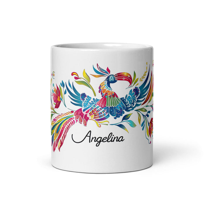 Angelina Exclusive Name Art Piece Home Office Work Coffee Mug Mexican Spanish Pride Gift Cup One-Of-A-Kind Calligraphy White Glossy Mug | A12 Mexicada