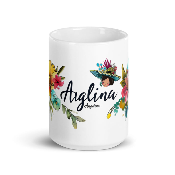 Angelina Exclusive Name Art Piece Home Office Work Coffee Mug Mexican Spanish Pride Gift Cup One - Of - A - Kind Calligraphy White Glossy Mug | A13 - Mexicada