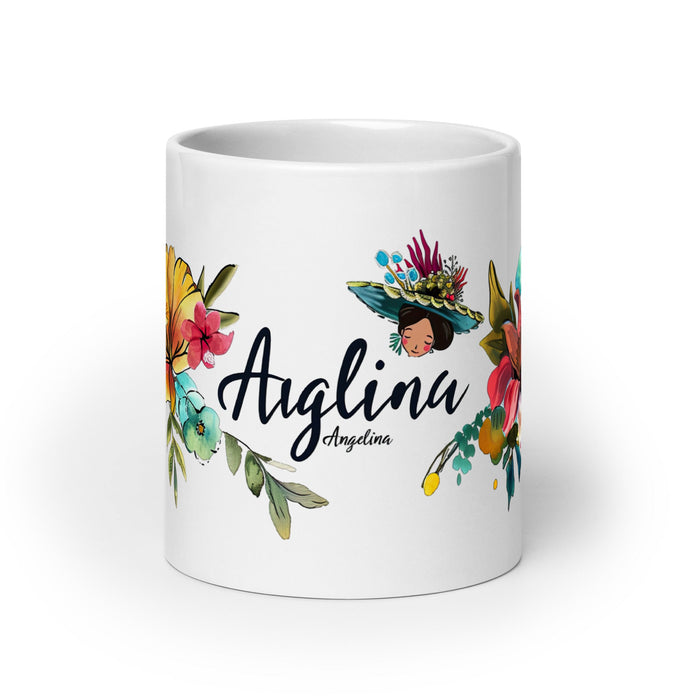 Angelina Exclusive Name Art Piece Home Office Work Coffee Mug Mexican Spanish Pride Gift Cup One - Of - A - Kind Calligraphy White Glossy Mug | A13 - Mexicada