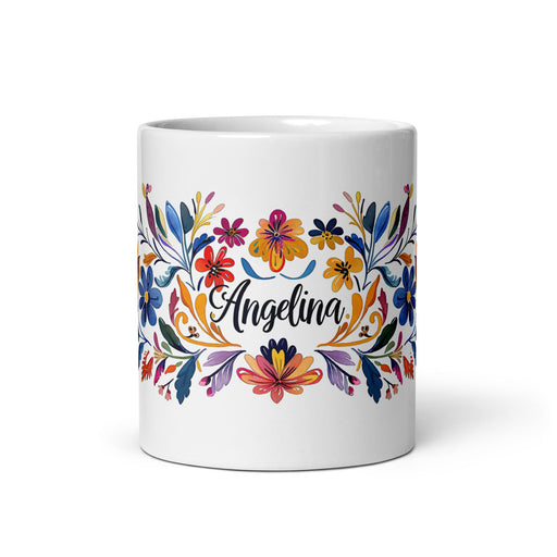 Angelina Exclusive Name Art Piece Home Office Work Coffee Mug Mexican Spanish Pride Gift Cup One - Of - A - Kind Calligraphy White Glossy Mug | A3 - Mexicada