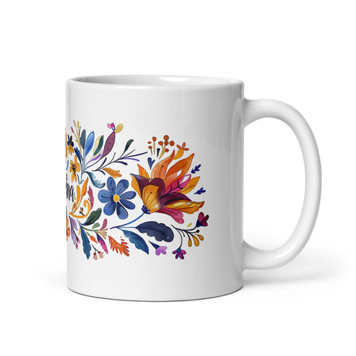Angelina Exclusive Name Art Piece Home Office Work Coffee Mug Mexican Spanish Pride Gift Cup One-Of-A-Kind Calligraphy White Glossy Mug | A3 Mexicada 11 oz