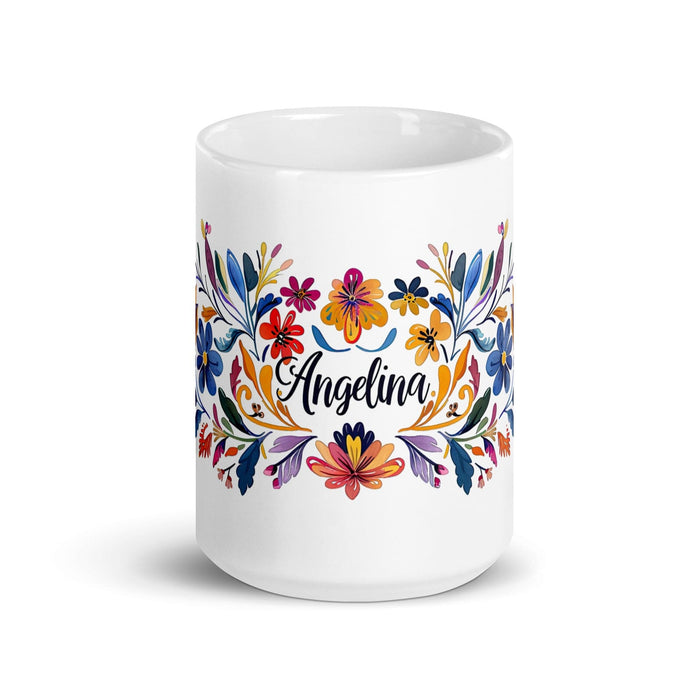 Angelina Exclusive Name Art Piece Home Office Work Coffee Mug Mexican Spanish Pride Gift Cup One-Of-A-Kind Calligraphy White Glossy Mug | A3 Mexicada